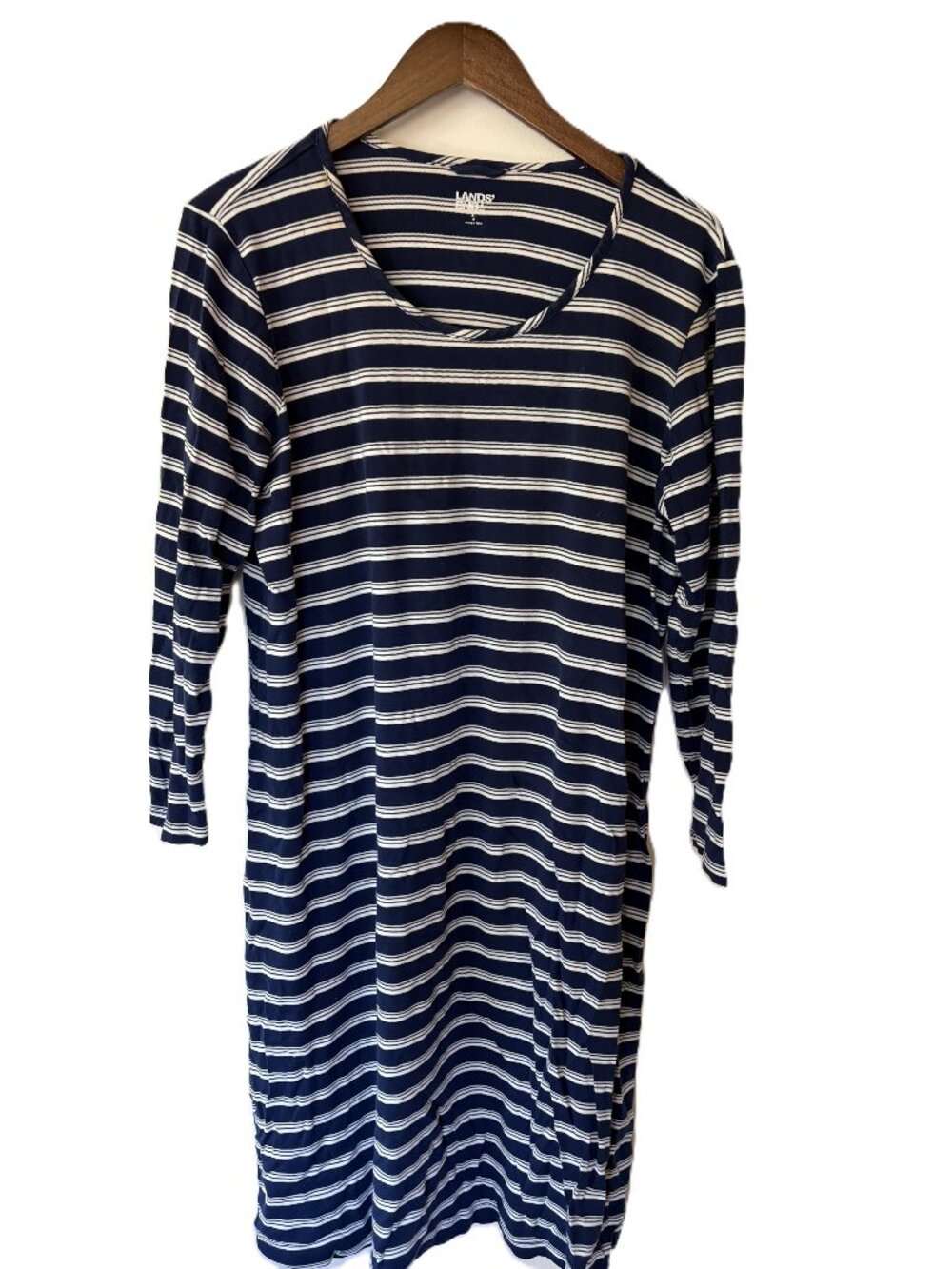 Land's End Striped Long Cotton Night Gown, Excellent Condition, Women's Size 18